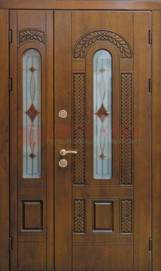 Темная стальная дверь с виноритом и стеклом ДВТ-179 в Серпухове
