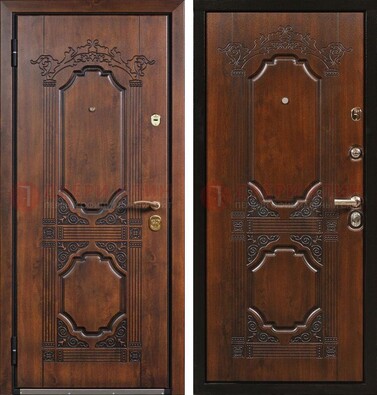 Коричневая железная дверь с виноритом и узором ДВТ-211 в Серпухове