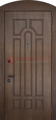 Коричневая стальная дверь с виноритом в форме арки ДВТ-237 в Серпухове