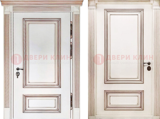 Белая металическая дверь с виноритом для дома ДВТ-239 в Серпухове