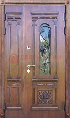 Железная коричневая филенчатая дверь с виноритом и МДФ ДВТ-85 в Серпухове