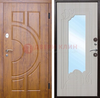 Коричневая металлическая дверь c МДФ с узором и зеркалом ДЗ-105 в Серпухове