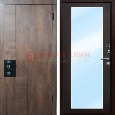 Коричневая металлическая дверь c МДФ с зеркалом ДЗ-106 в Серпухове