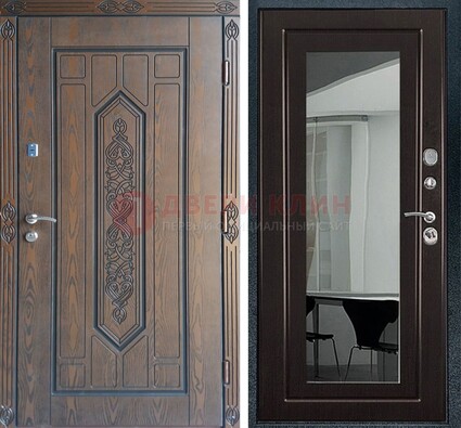 Уличная коричневая дверь c виноритом и МДФ Венге с зеркалом ДЗ-116 в Серпухове