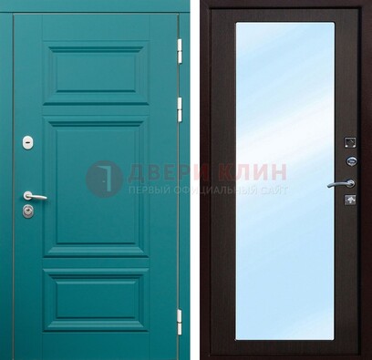 Зеленая входная дверь терморазрыв c виноритом и МДФ с зеркалом ДЗ-122 в Серпухове