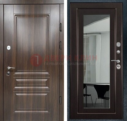 Железная коричневая дверь с МДФ Венге c зеркалом ДЗ-124 в Серпухове
