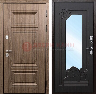 Входная коричневая дверь с зеркалом МДФ Венге ДЗ-127 в Серпухове