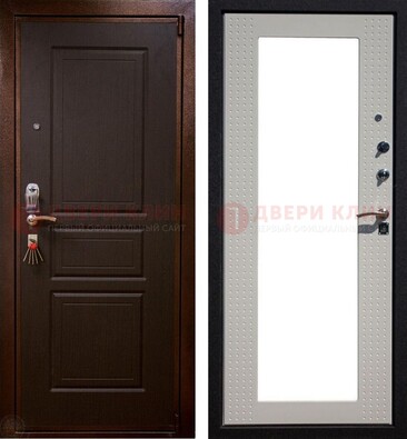 Коричневая железная дверь с панелями МДФ и зеркалом ДЗ-133 в Серпухове