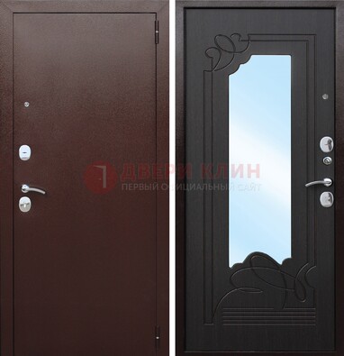 Коричневая стальная дверь с зеркалом ДЗ-18 в Серпухове