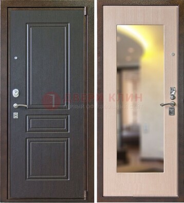 Коричневая стальная дверь с зеркалом МДФ внутри ДЗ-27 в Серпухове