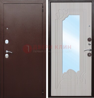 Коричневая металлическая дверь с зеркалом МДФ внутри ДЗ-33 в Серпухове