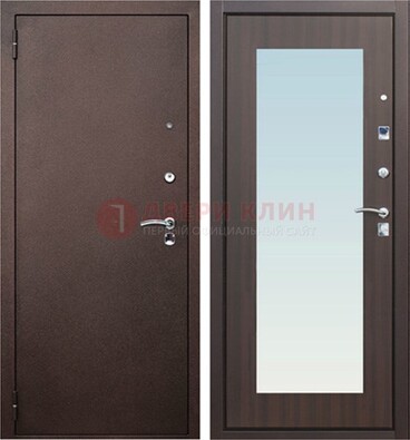 Коричневая входная дверь с зеркалом МДФ внутри ДЗ-40 в Серпухове