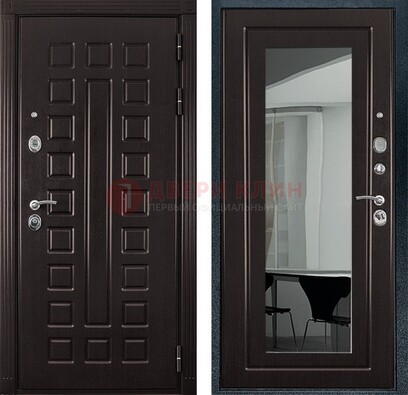 Темная металлическая дверь с зеркалом МДФ внутри ДЗ-4 в Серпухове