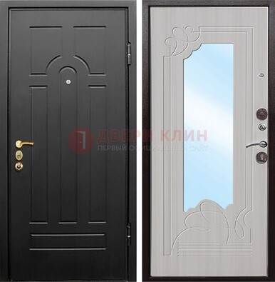 Темная входная дверь с МДФ Беленый дуб и зеркалом ДЗ-58 в Серпухове