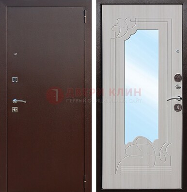 Стальная дверь с порошковым покрытием с резной МДФ и зеркалом ДЗ-66 в Серпухове
