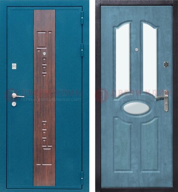 Голубая металлическая дверь МДФ с тремя зеркальными вставками ДЗ-78 в Серпухове