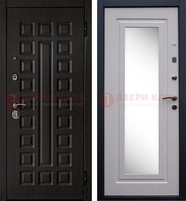 Черная филенчатая металлическая дверь МДФ с зеркалом ДЗ-83 в Серпухове