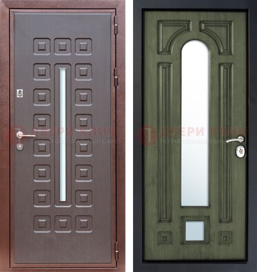 Металлическая дверь МДФ со стеклянной вставкой снаружи и зеркальными внутри ДЗ-84 в Серпухове