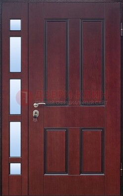 Красная входная полуторная дверь со стеклом ПЛ-10 в Серпухове