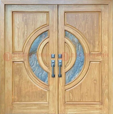 Двухстворчатая металлическая дверь с витражом ВЖ-11 в Серпухове