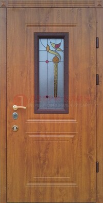 Железная дверь с МДФ и витражом ВЖ-24 в Серпухове
